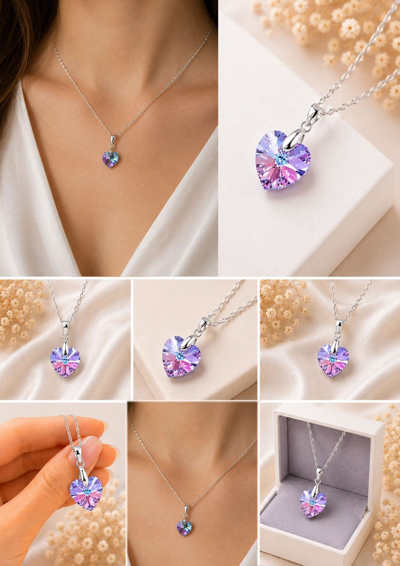 COLLAR JOYAS MONTERO PLATA ITALIANA 925 ROMANCE Y CRISTALES GENUINOS VITRAL LIGHT - 7