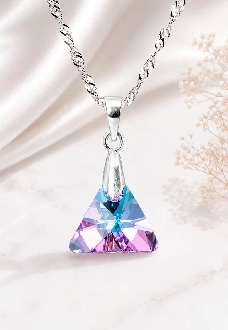 COLLAR JOYAS MONTERO PLATA ITALIANA 925 TRINIDAD Y CRISTALES GENUINOS VITRAL LIGHT - 5