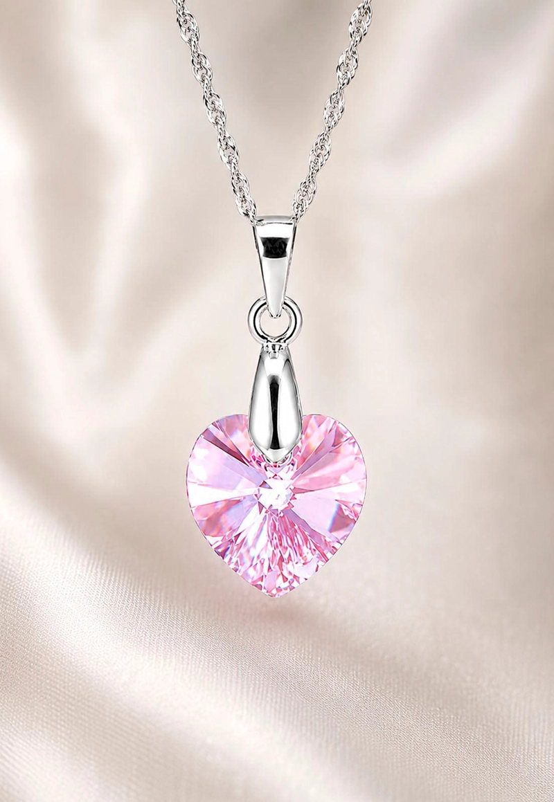 COLLAR JOYAS MONTERO PLATA ITALIANA 925 ROMANCE Y CRISTALES GENUINOS LIGHT ROSE - 3