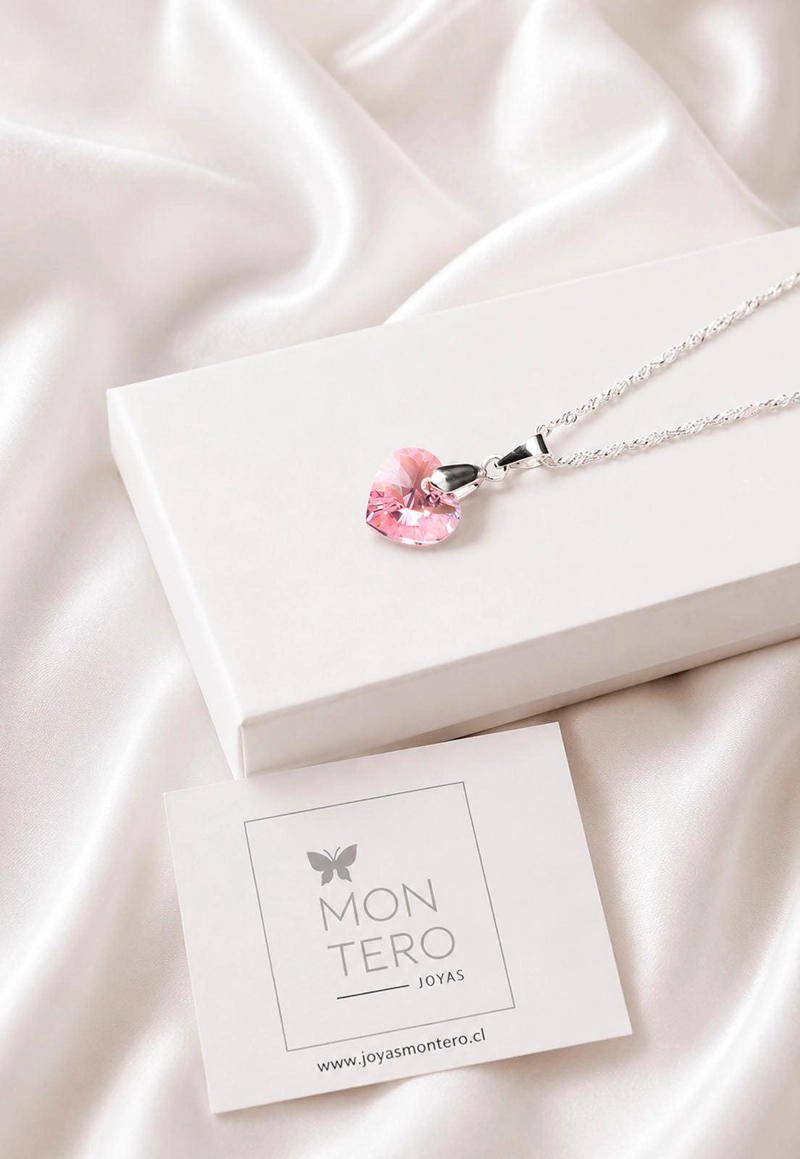 COLLAR JOYAS MONTERO PLATA ITALIANA 925 ROMANCE Y CRISTALES GENUINOS LIGHT ROSE - 4