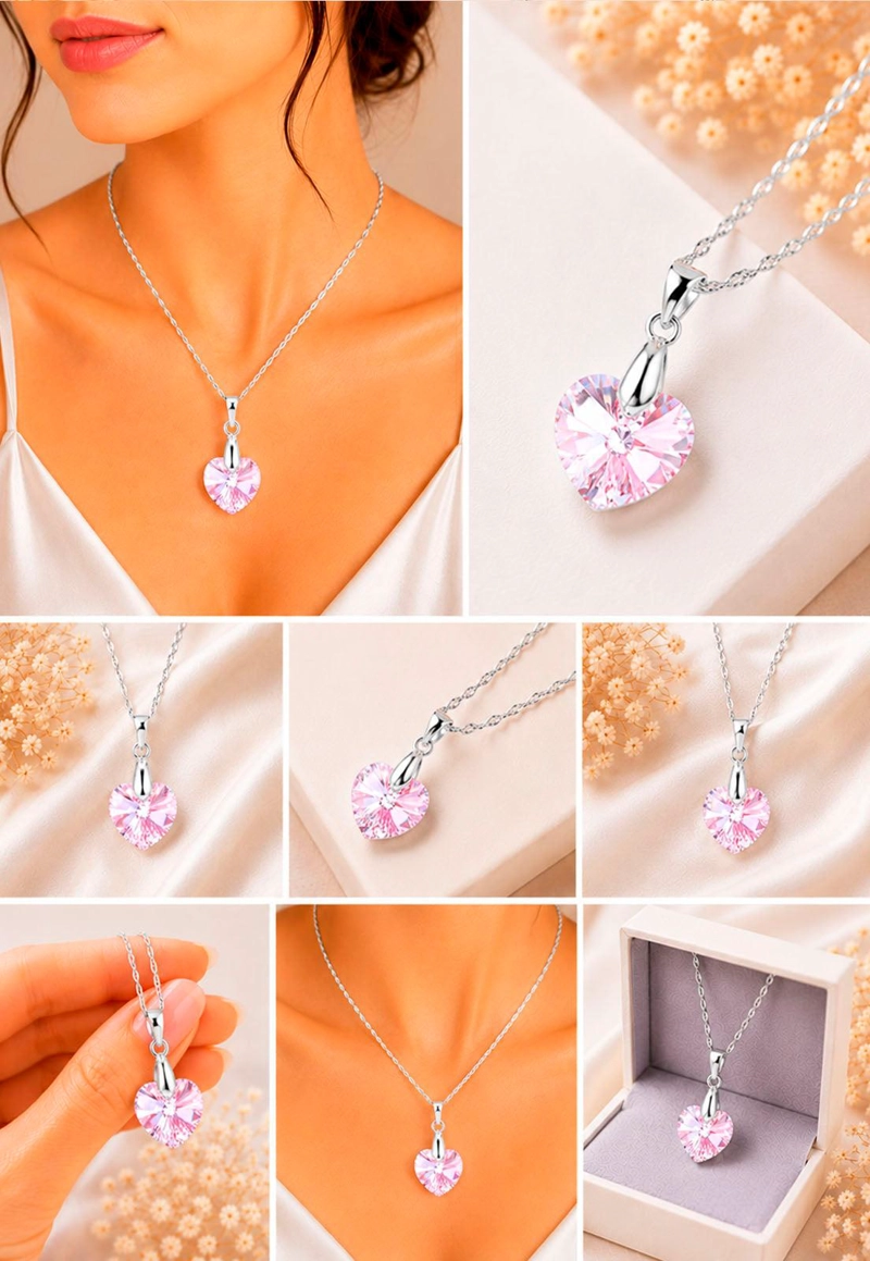 COLLAR JOYAS MONTERO PLATA ITALIANA 925 ROMANCE Y CRISTALES GENUINOS LIGHT ROSE - 5