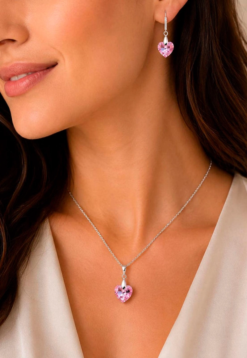 COLLAR JOYAS MONTERO PLATA ITALIANA 925 ROMANCE Y CRISTALES GENUINOS LIGHT ROSE - 7