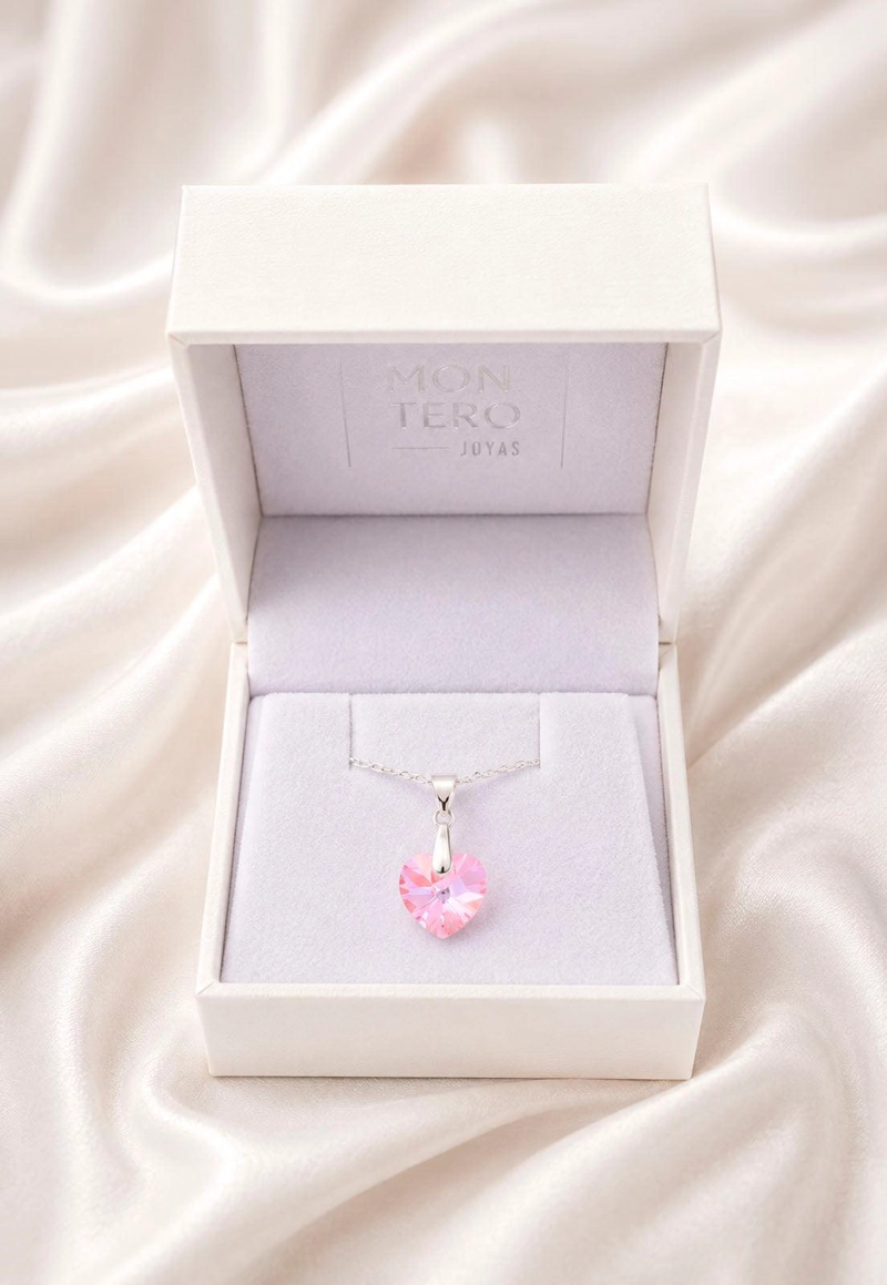 COLLAR JOYAS MONTERO PLATA ITALIANA 925 ROMANCE Y CRISTALES GENUINOS LIGHT ROSE - 8