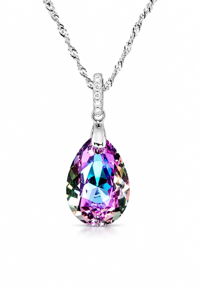 COLLAR JOYAS MONTERO PLATA ITALIANA 925 CAPRICHO Y CRISTALES GENUINOS VITRAL LIGHT - 1