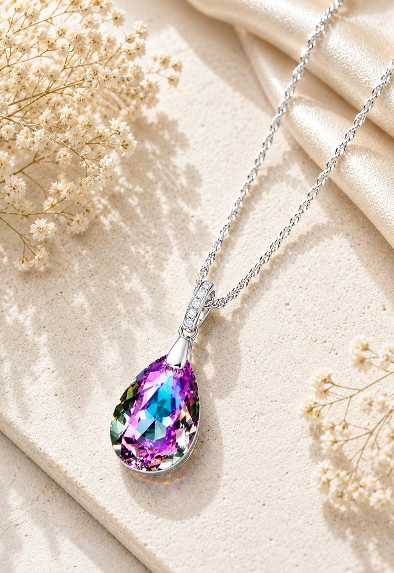 COLLAR JOYAS MONTERO PLATA ITALIANA 925 CAPRICHO Y CRISTALES GENUINOS VITRAL LIGHT - 2