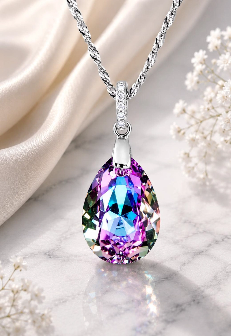 COLLAR JOYAS MONTERO PLATA ITALIANA 925 CAPRICHO Y CRISTALES GENUINOS VITRAL LIGHT - 4