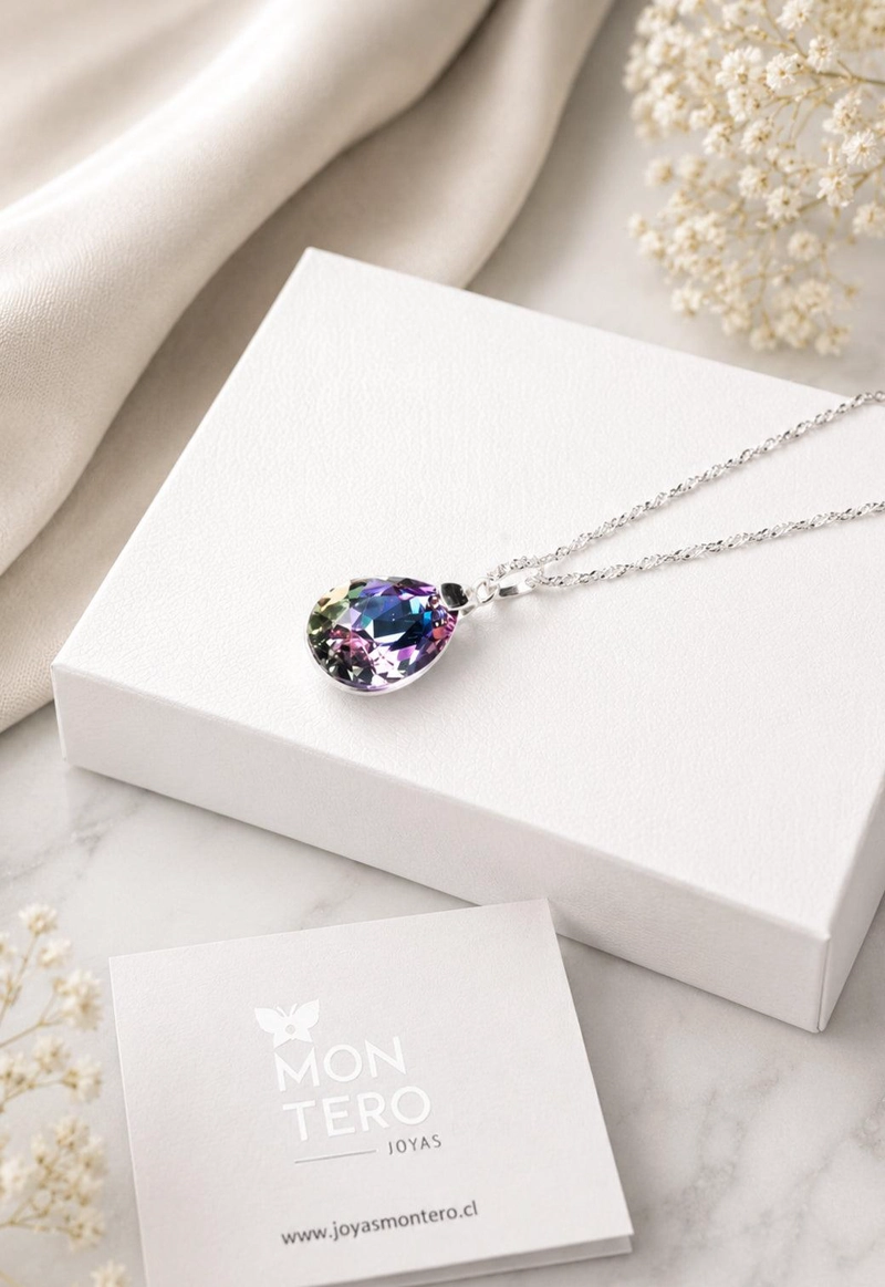 COLLAR JOYAS MONTERO PLATA ITALIANA 925 CAPRICHO Y CRISTALES GENUINOS VITRAL LIGHT - 5