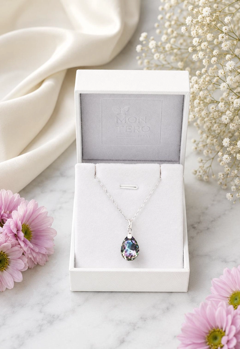 COLLAR JOYAS MONTERO PLATA ITALIANA 925 CAPRICHO Y CRISTALES GENUINOS VITRAL LIGHT - 6