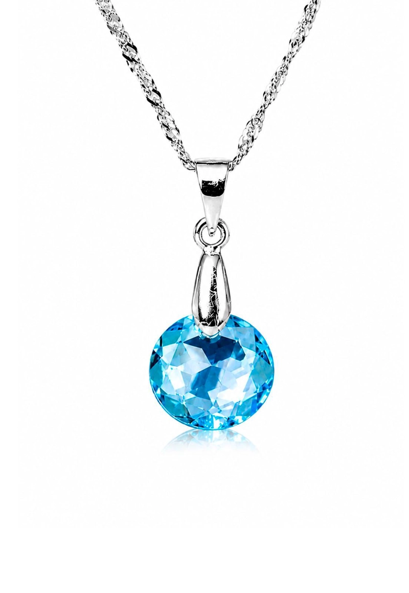 COLLAR JOYAS MONTERO PLATA ITALIANA 925 GRACIA Y CRISTALES GENUINOS AQUAMARINE - 1