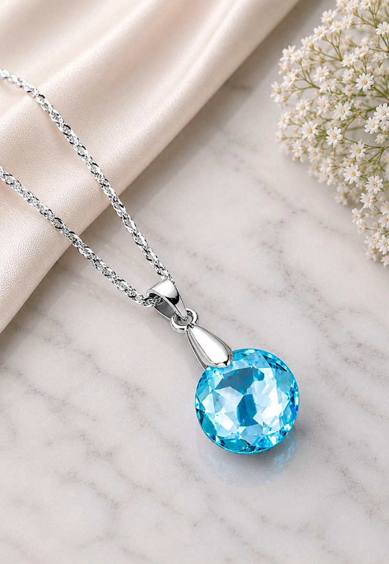 COLLAR JOYAS MONTERO PLATA ITALIANA 925 GRACIA Y CRISTALES GENUINOS AQUAMARINE - 3