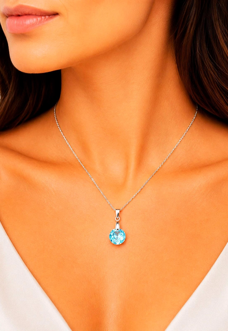 COLLAR JOYAS MONTERO PLATA ITALIANA 925 GRACIA Y CRISTALES GENUINOS AQUAMARINE - 7