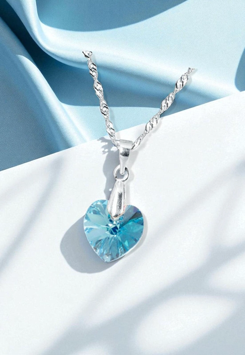 COLLAR JOYAS MONTERO PLATA ITALIANA 925 ROMANCE Y CRISTALES GENUINOS AQUAMARINE SHIMMER - 2
