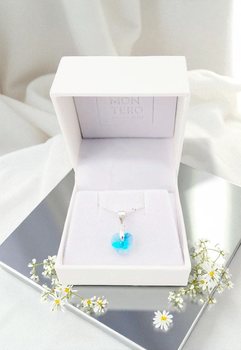 COLLAR JOYAS MONTERO PLATA ITALIANA 925 ROMANCE Y CRISTALES GENUINOS AQUAMARINE SHIMMER - 5