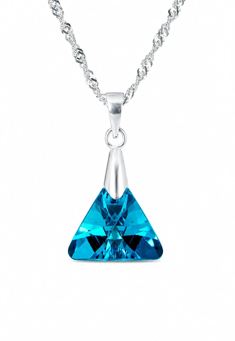 COLLAR JOYAS MONTERO PLATA ITALIANA 925 TRINIDAD Y CRISTALES GENUINOS BERMUDA BLUE - 1