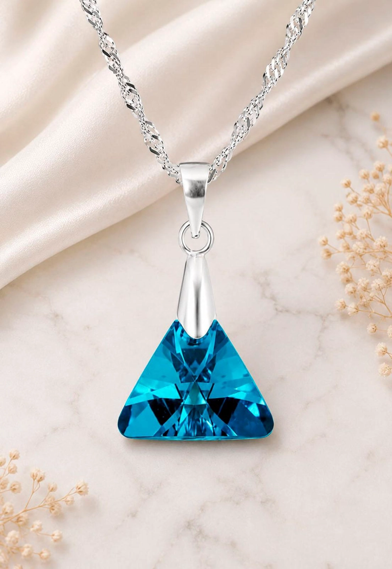COLLAR JOYAS MONTERO PLATA ITALIANA 925 TRINIDAD Y CRISTALES GENUINOS BERMUDA BLUE - 5