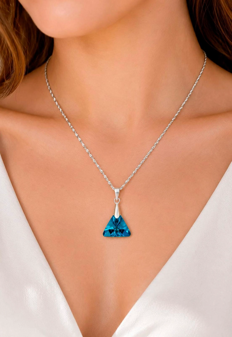 COLLAR JOYAS MONTERO PLATA ITALIANA 925 TRINIDAD Y CRISTALES GENUINOS BERMUDA BLUE - 6