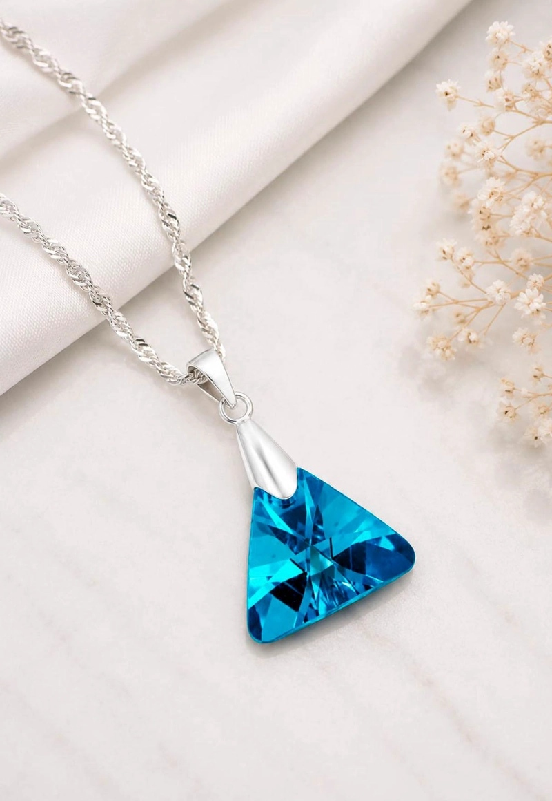 COLLAR JOYAS MONTERO PLATA ITALIANA 925 TRINIDAD Y CRISTALES GENUINOS BERMUDA BLUE - 7
