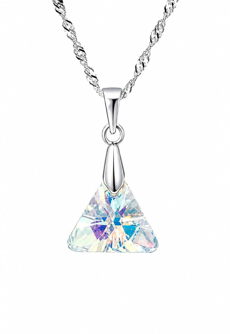 COLLAR JOYAS MONTERO PLATA ITALIANA 925 TRINIDAD Y CRISTALES GENUINOS AURORA BOREAL - 1