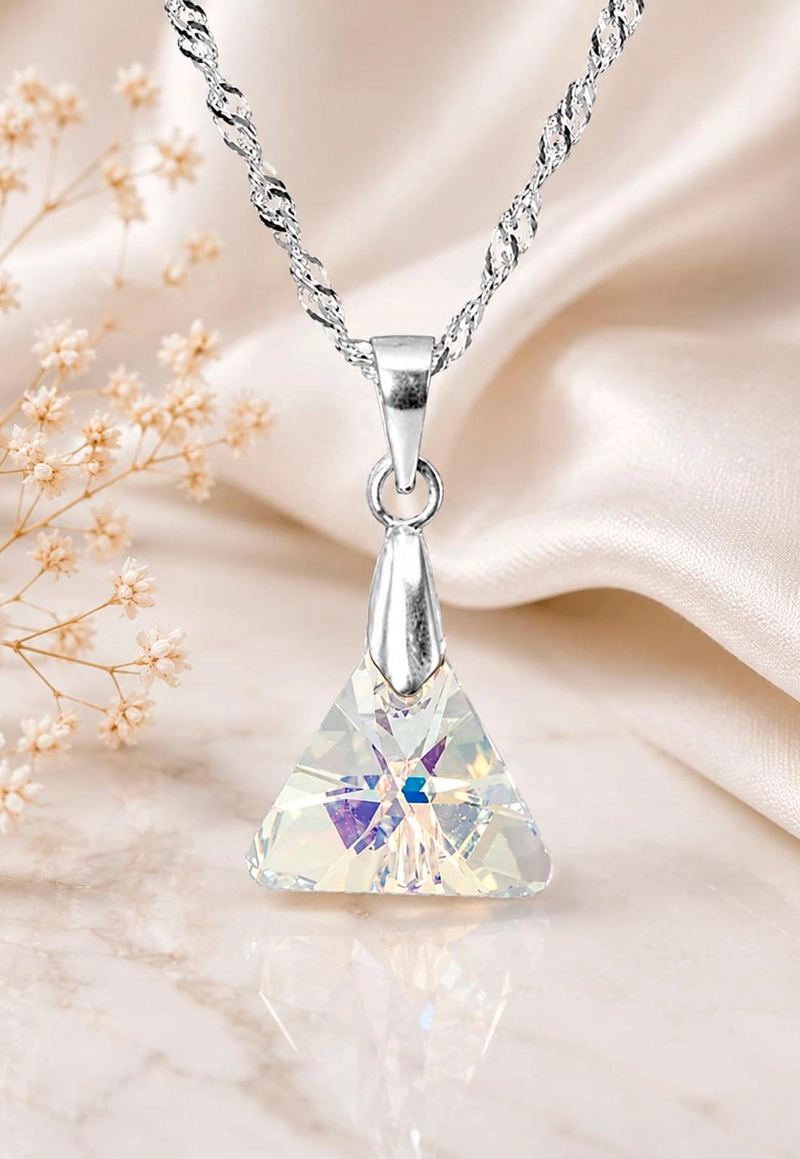 COLLAR JOYAS MONTERO PLATA ITALIANA 925 TRINIDAD Y CRISTALES GENUINOS AURORA BOREAL - 5