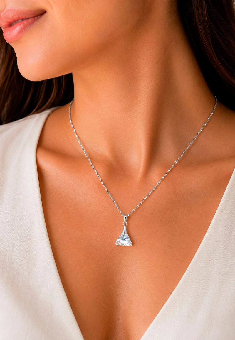 COLLAR JOYAS MONTERO PLATA ITALIANA 925 TRINIDAD Y CRISTALES GENUINOS AURORA BOREAL - 6