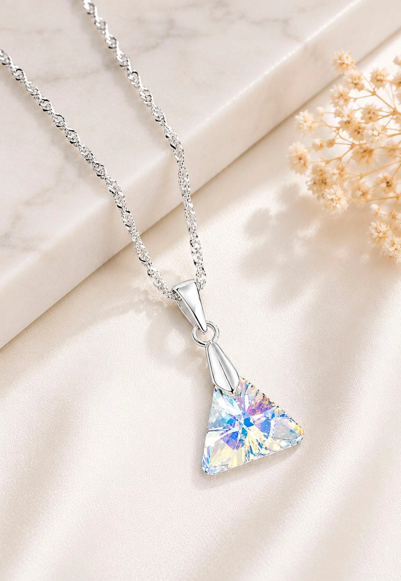 COLLAR JOYAS MONTERO PLATA ITALIANA 925 TRINIDAD Y CRISTALES GENUINOS AURORA BOREAL - 7