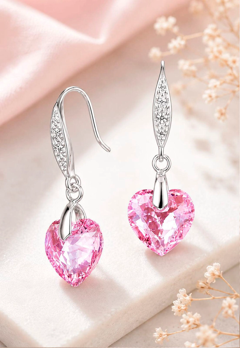 AROS JOYAS MONTERO AMOR PLATA ITALIANA 925 Y CRISTALES GENUINOS ROSE SHIMMER - 2