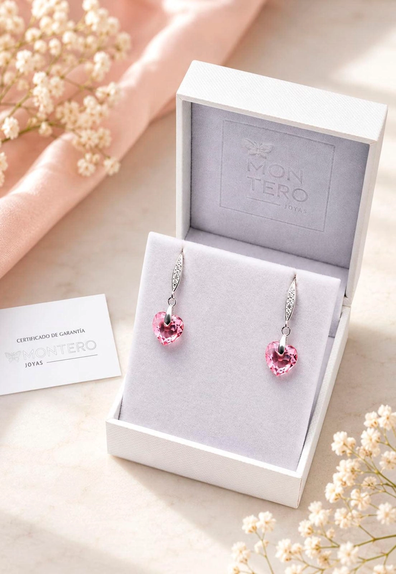 AROS JOYAS MONTERO AMOR PLATA ITALIANA 925 Y CRISTALES GENUINOS ROSE SHIMMER - 3