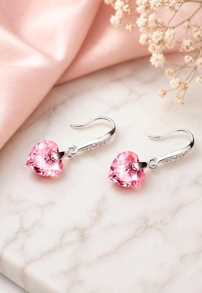 AROS JOYAS MONTERO AMOR PLATA ITALIANA 925 Y CRISTALES GENUINOS ROSE SHIMMER - 5