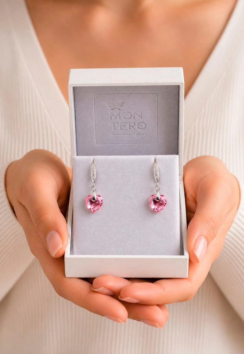 AROS JOYAS MONTERO AMOR PLATA ITALIANA 925 Y CRISTALES GENUINOS ROSE SHIMMER - 6