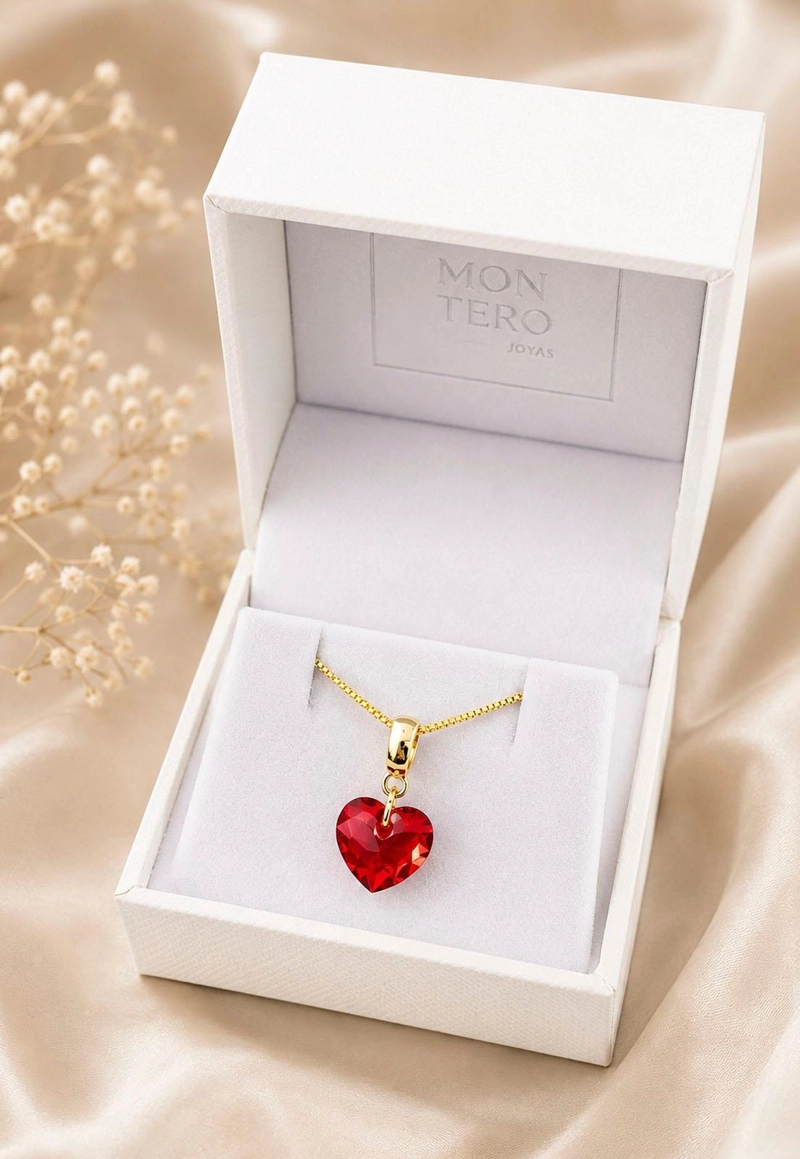 COLLAR JOYAS MONTERO AMOR GOLD CRISTAL GENUINO SIAM SHIMMER ENCHAPADO EN ORO 18K - 3