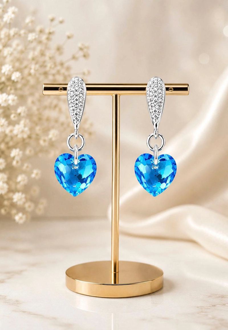 AROS JOYAS MONTERO AMOR BAÑO DE ORO BLANCO CRISTAL GENUINO AQUAMARINE SHIIMMER - 2