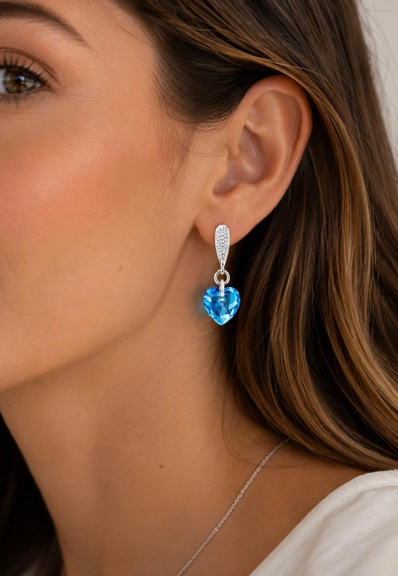 AROS JOYAS MONTERO AMOR BAÑO DE ORO BLANCO CRISTAL GENUINO AQUAMARINE SHIIMMER - 5