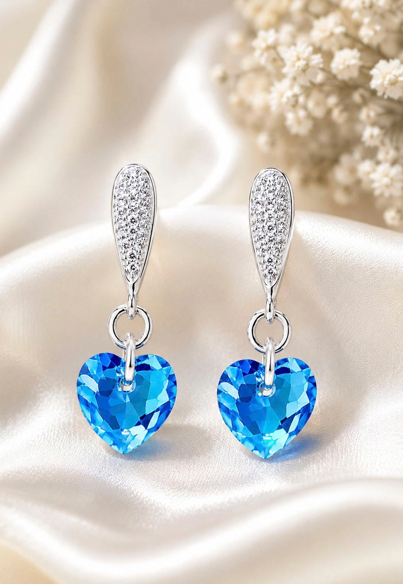 AROS JOYAS MONTERO AMOR BAÑO DE ORO BLANCO CRISTAL GENUINO AQUAMARINE SHIIMMER - 6