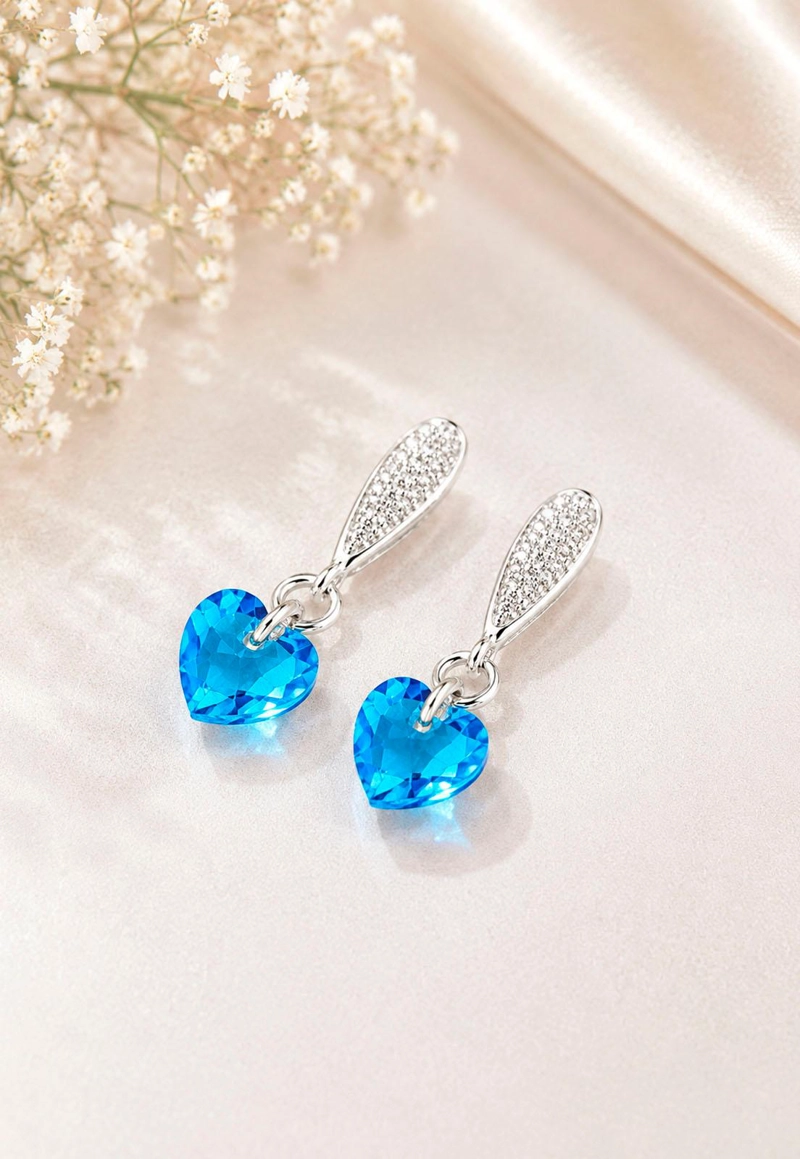 AROS JOYAS MONTERO AMOR BAÑO DE ORO BLANCO CRISTAL GENUINO AQUAMARINE SHIIMMER - 7