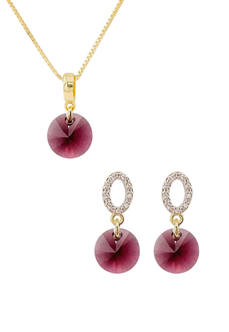 CONJUNTO JOYAS MONTERO MADRID GOLD CRISTALES GENUINOS AMETHYST - 1