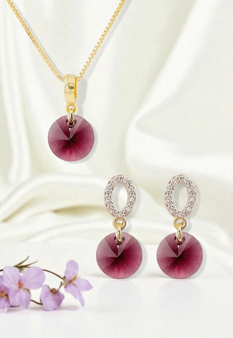 CONJUNTO JOYAS MONTERO MADRID GOLD CRISTALES GENUINOS AMETHYST - 3