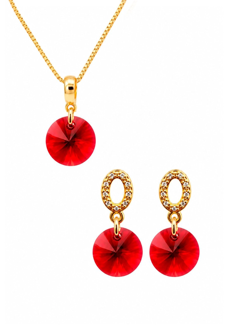 CONJUNTO JOYAS MONTERO MADRID GOLD CRISTALES GENUINOS SCARLET - 1