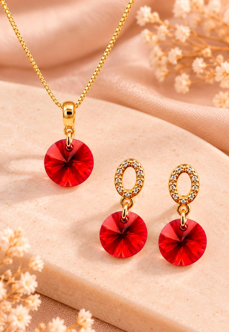 CONJUNTO JOYAS MONTERO MADRID GOLD CRISTALES GENUINOS SCARLET - 2
