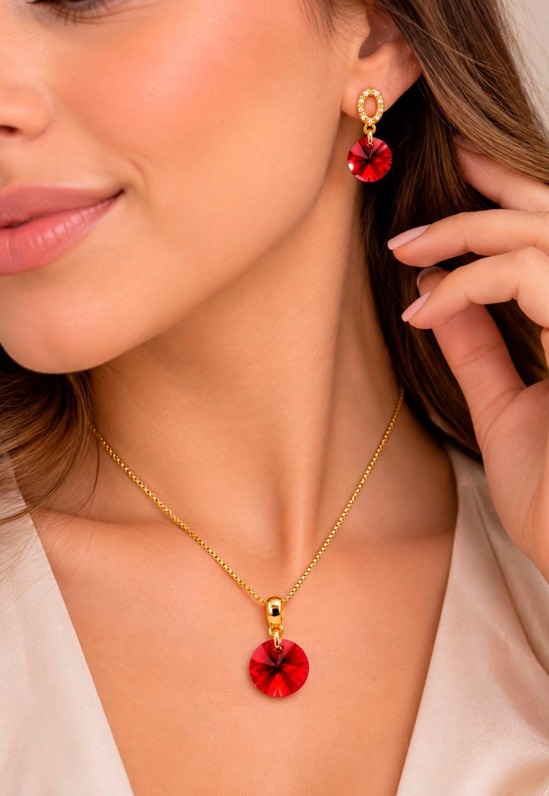 CONJUNTO JOYAS MONTERO MADRID GOLD CRISTALES GENUINOS SCARLET - 4