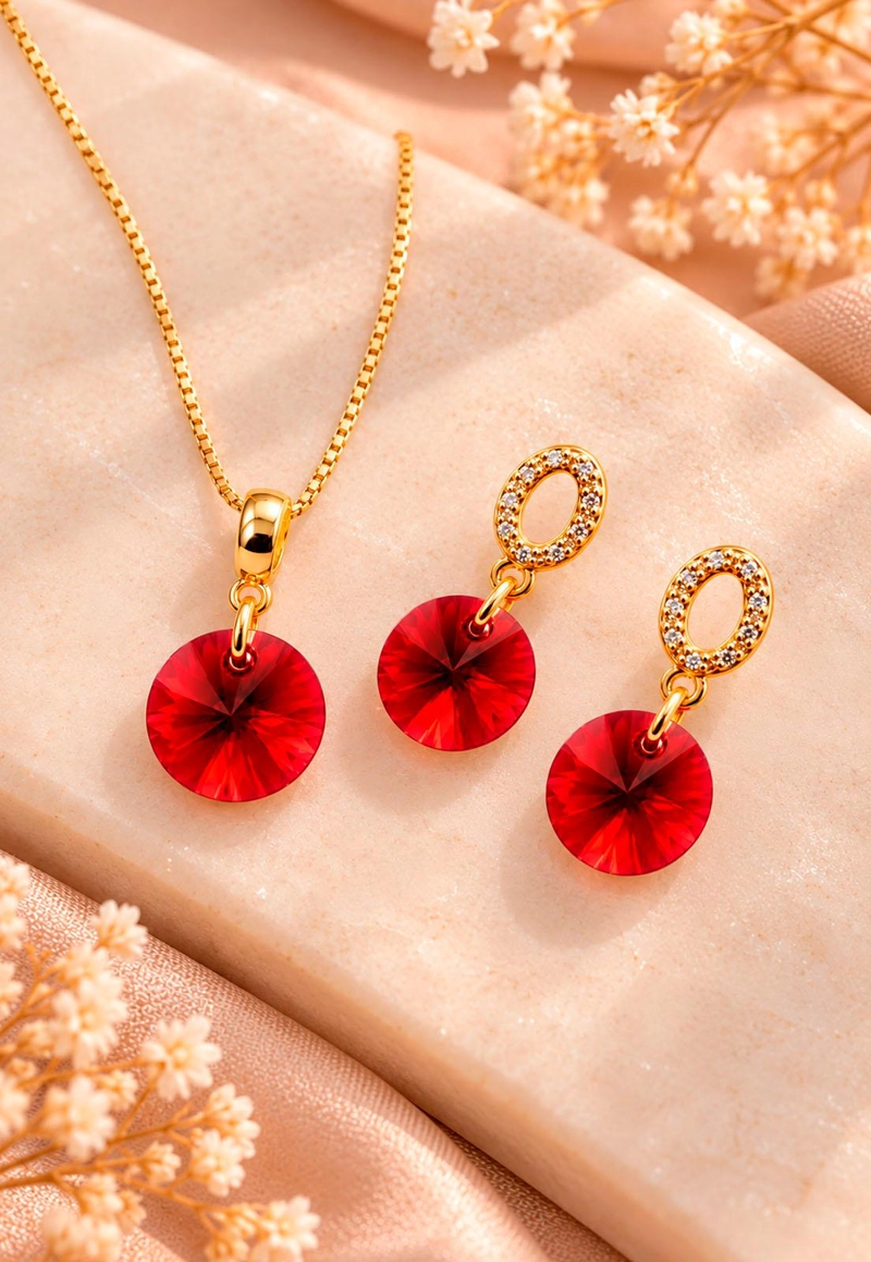 CONJUNTO JOYAS MONTERO MADRID GOLD CRISTALES GENUINOS SCARLET - 5