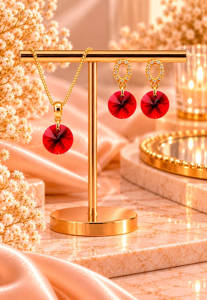CONJUNTO JOYAS MONTERO MADRID GOLD CRISTALES GENUINOS SCARLET - 7