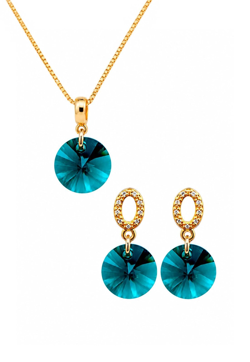 CONJUNTO JOYAS MONTERO MADRID GOLD CRISTALES GENUINOS EMERALD - 1