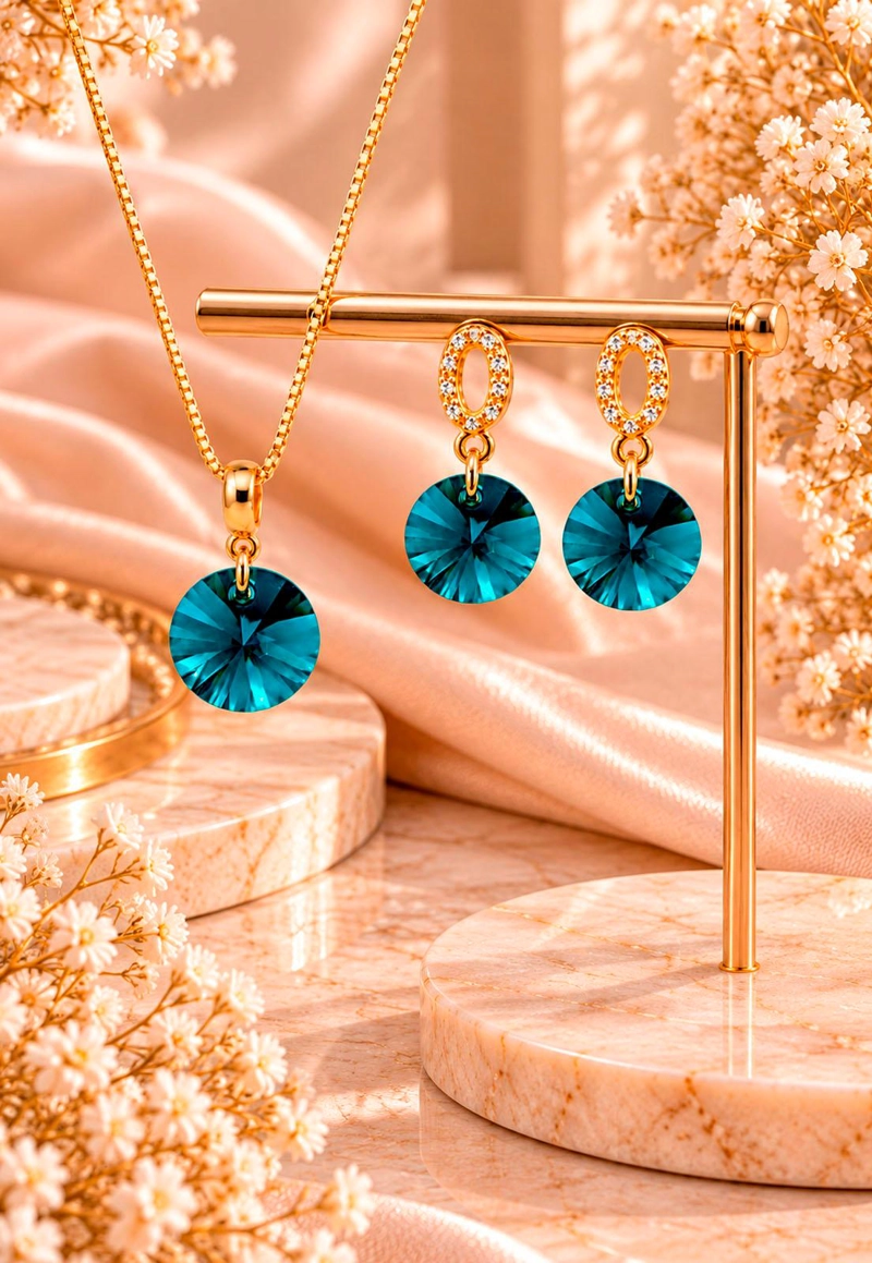 CONJUNTO JOYAS MONTERO MADRID GOLD CRISTALES GENUINOS EMERALD - 4