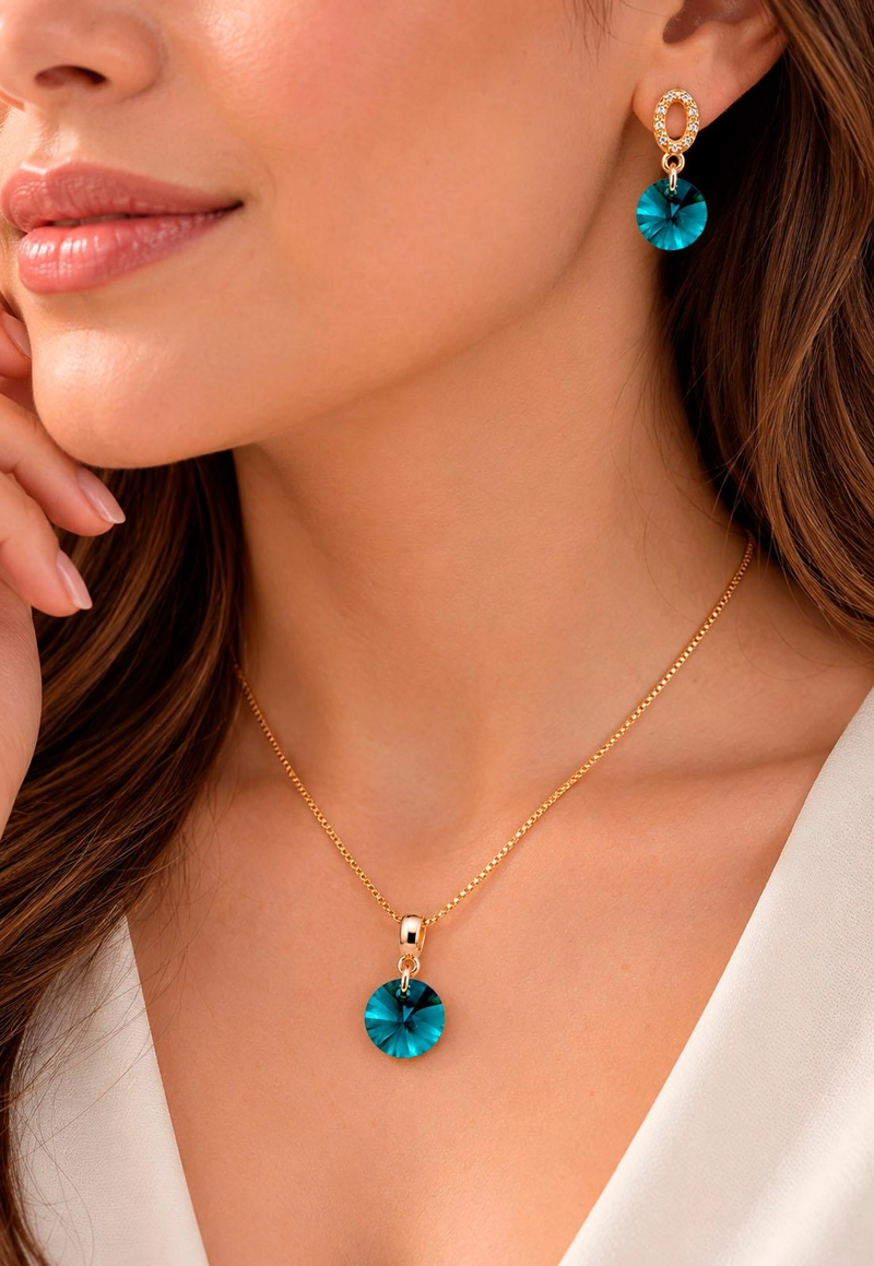 CONJUNTO JOYAS MONTERO MADRID GOLD CRISTALES GENUINOS EMERALD - 5