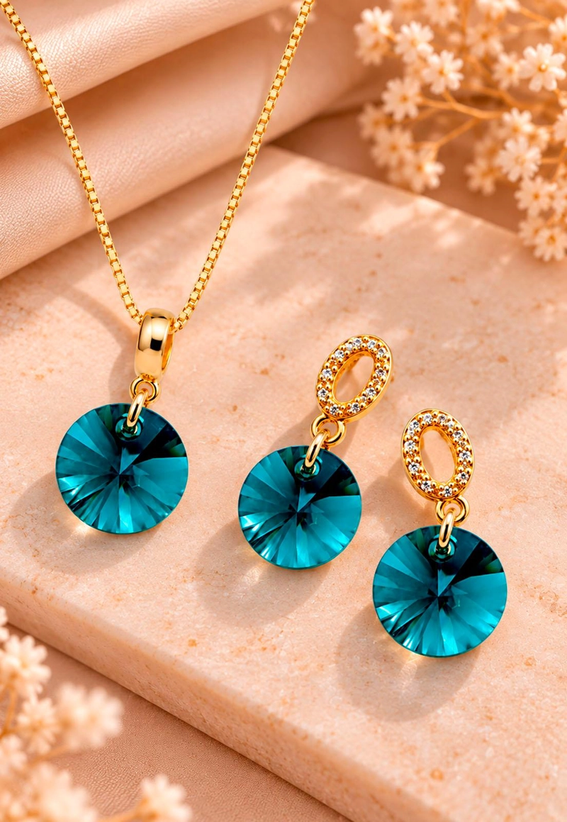 CONJUNTO JOYAS MONTERO MADRID GOLD CRISTALES GENUINOS EMERALD - 6