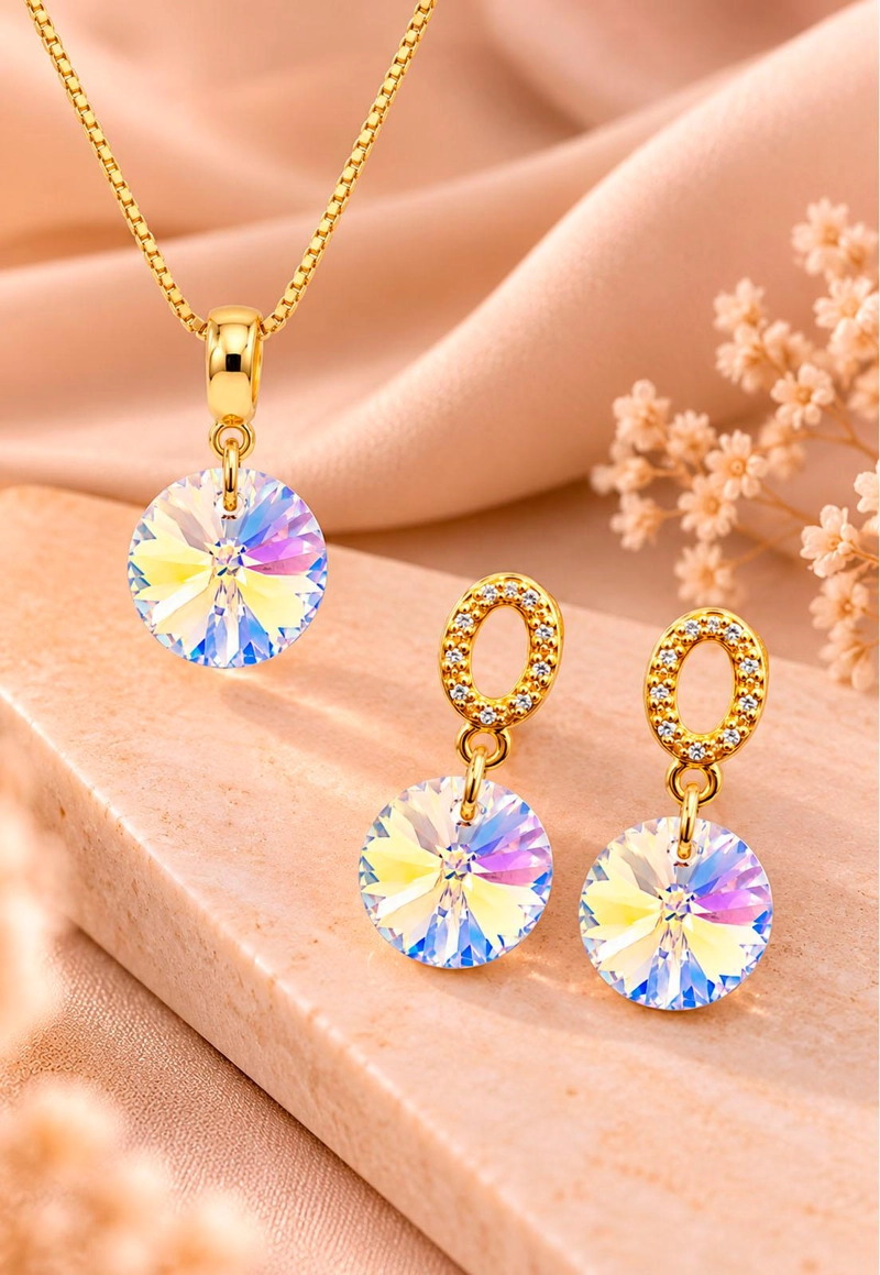 CONJUNTO JOYAS MONTERO MADRID GOLD CRISTALES GENUINOS AURORA BOREAL - 2