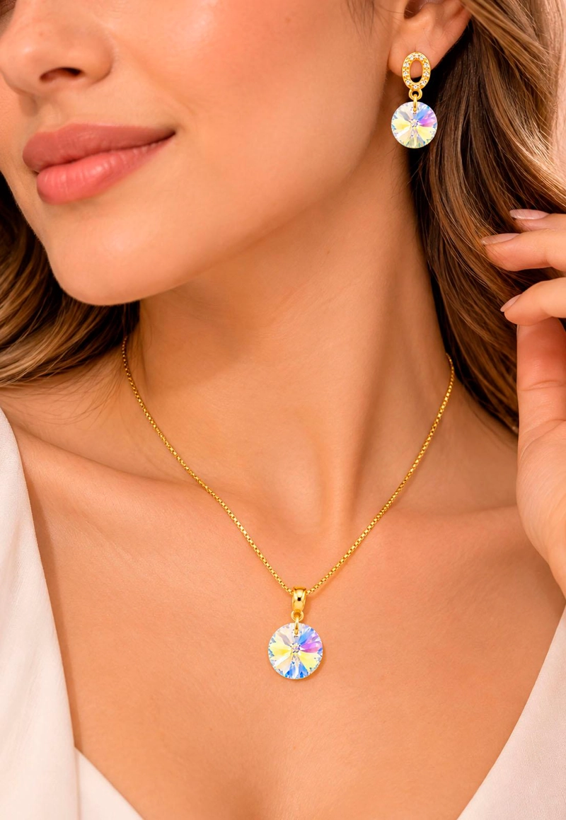 CONJUNTO JOYAS MONTERO MADRID GOLD CRISTALES GENUINOS AURORA BOREAL - 4
