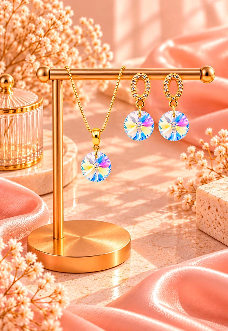 CONJUNTO JOYAS MONTERO MADRID GOLD CRISTALES GENUINOS AURORA BOREAL - 6