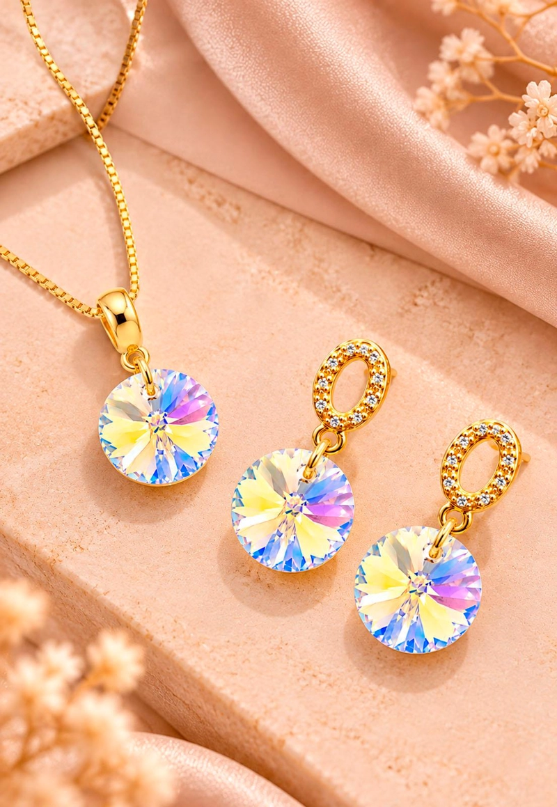 CONJUNTO JOYAS MONTERO MADRID GOLD CRISTALES GENUINOS AURORA BOREAL - 7