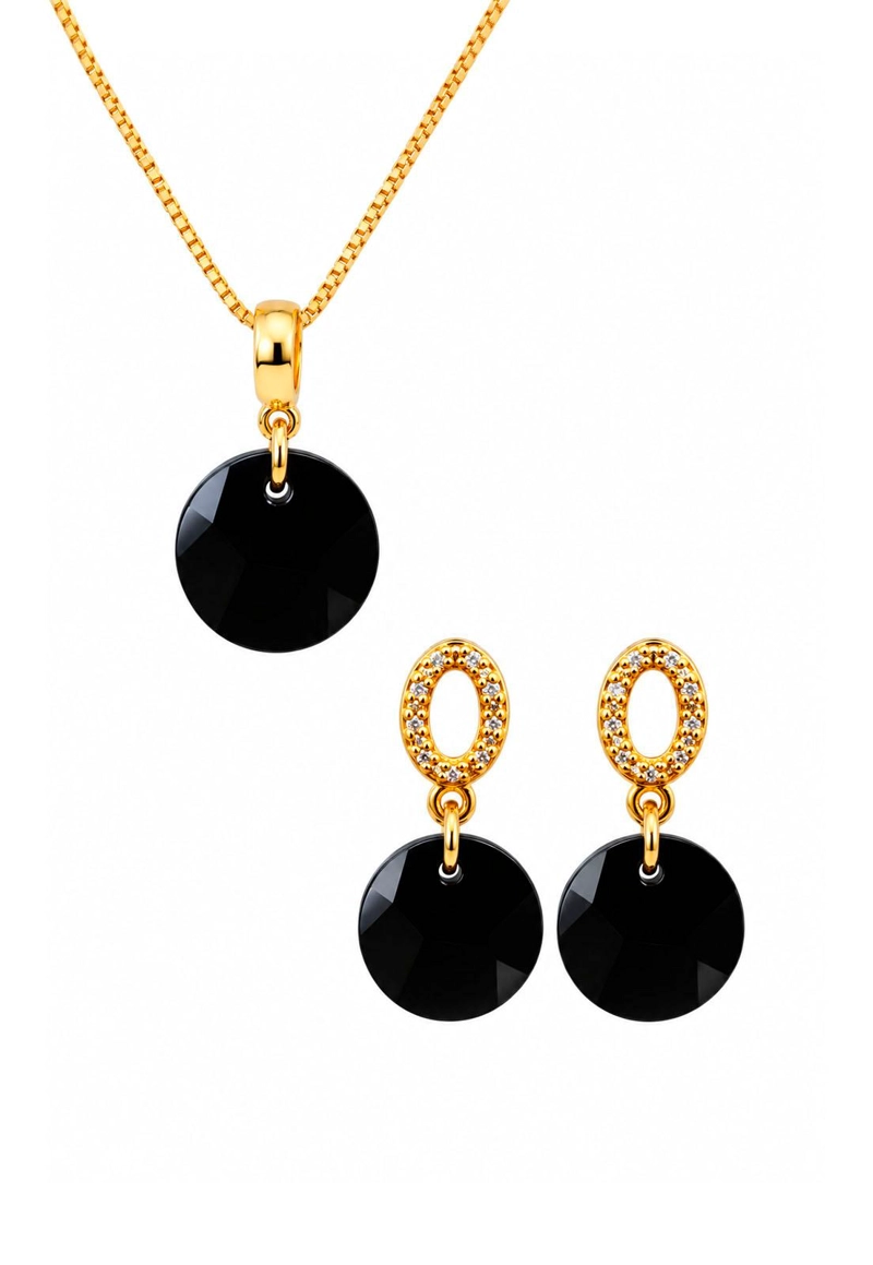 CONJUNTO JOYAS MONTERO MADRID GOLD CRISTALES GENUINOS JET - 1